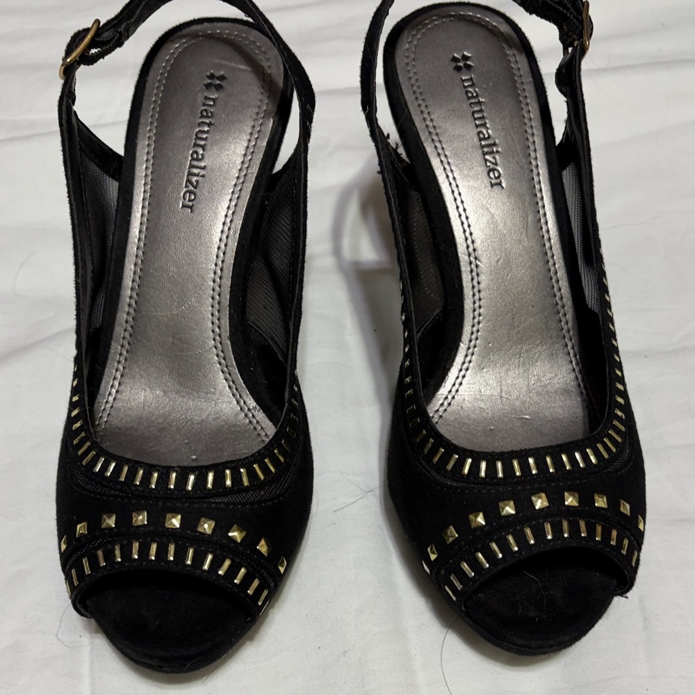 Naturalizer Black Heels with Gold Accents